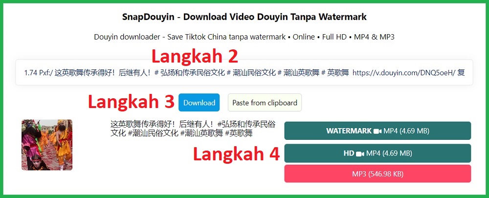 Langkah-langkah download video Douyin menggunakan SnapDouyin